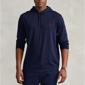 Polo Ralph Lauren Hoodie Men's XL Navy Blue Drawstring Long Sleeve Cotton Jerse